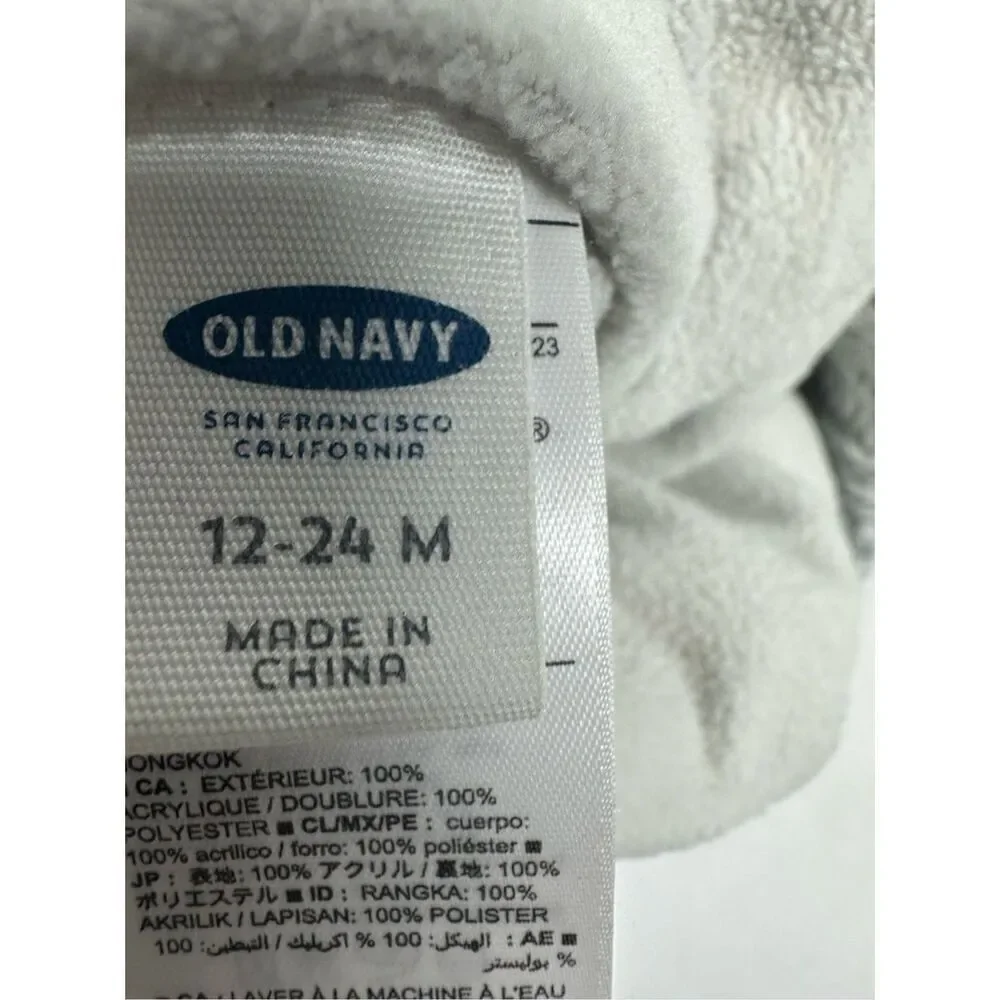 Old Navy Knit Kids Beanie Hat Gray Lined Pompon Size 12 -24 M